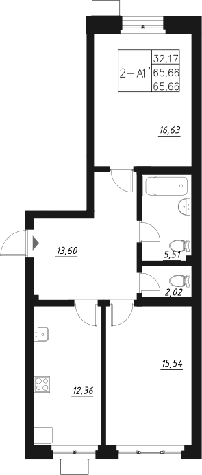Планировка — Q на Кулагина, 2-комн., 66 м²