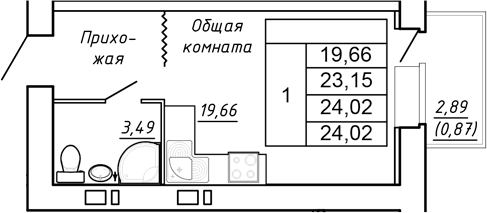 Планировка — Сиреневый квартал, Студия, 23 м²
