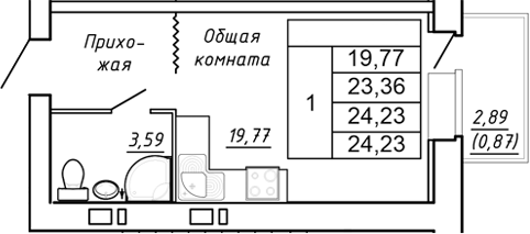 Планировка — Сиреневый квартал, Студия, 23 м²