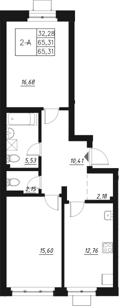 Планировка — Q на Кулагина, 2-комн., 65 м²