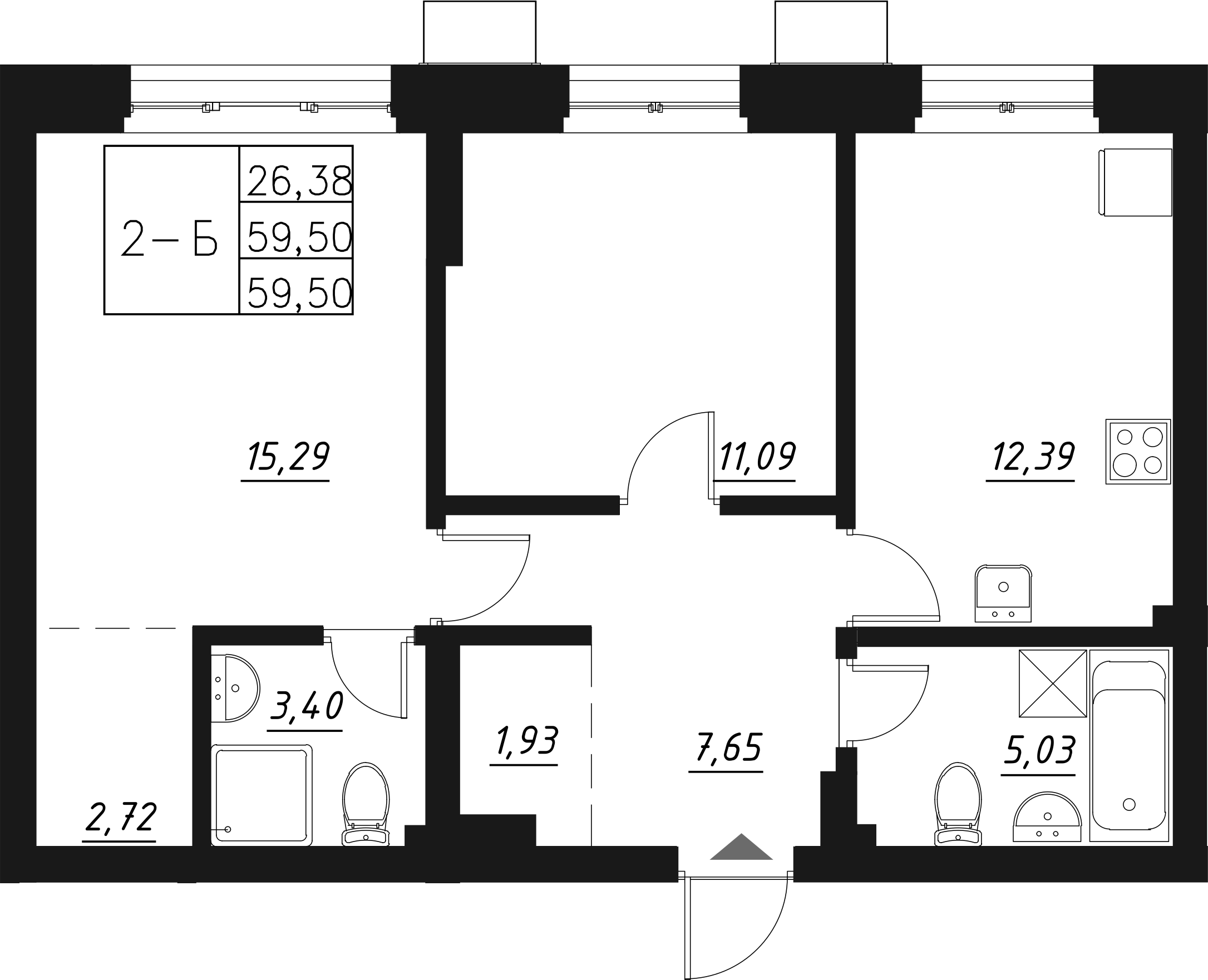 Планировка — Q на Кулагина, 2-комн., 61 м²