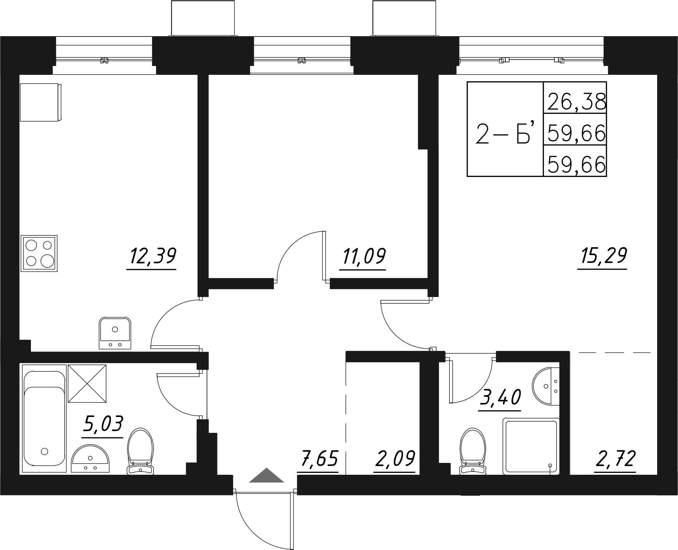 Планировка — Q на Кулагина, 2-комн., 60 м²