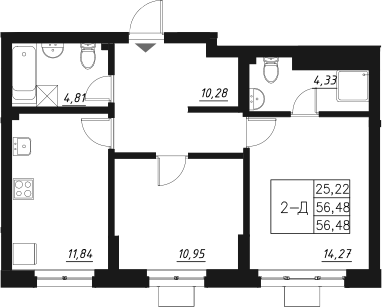 Планировка — Q на Кулагина, 2-комн., 56 м²