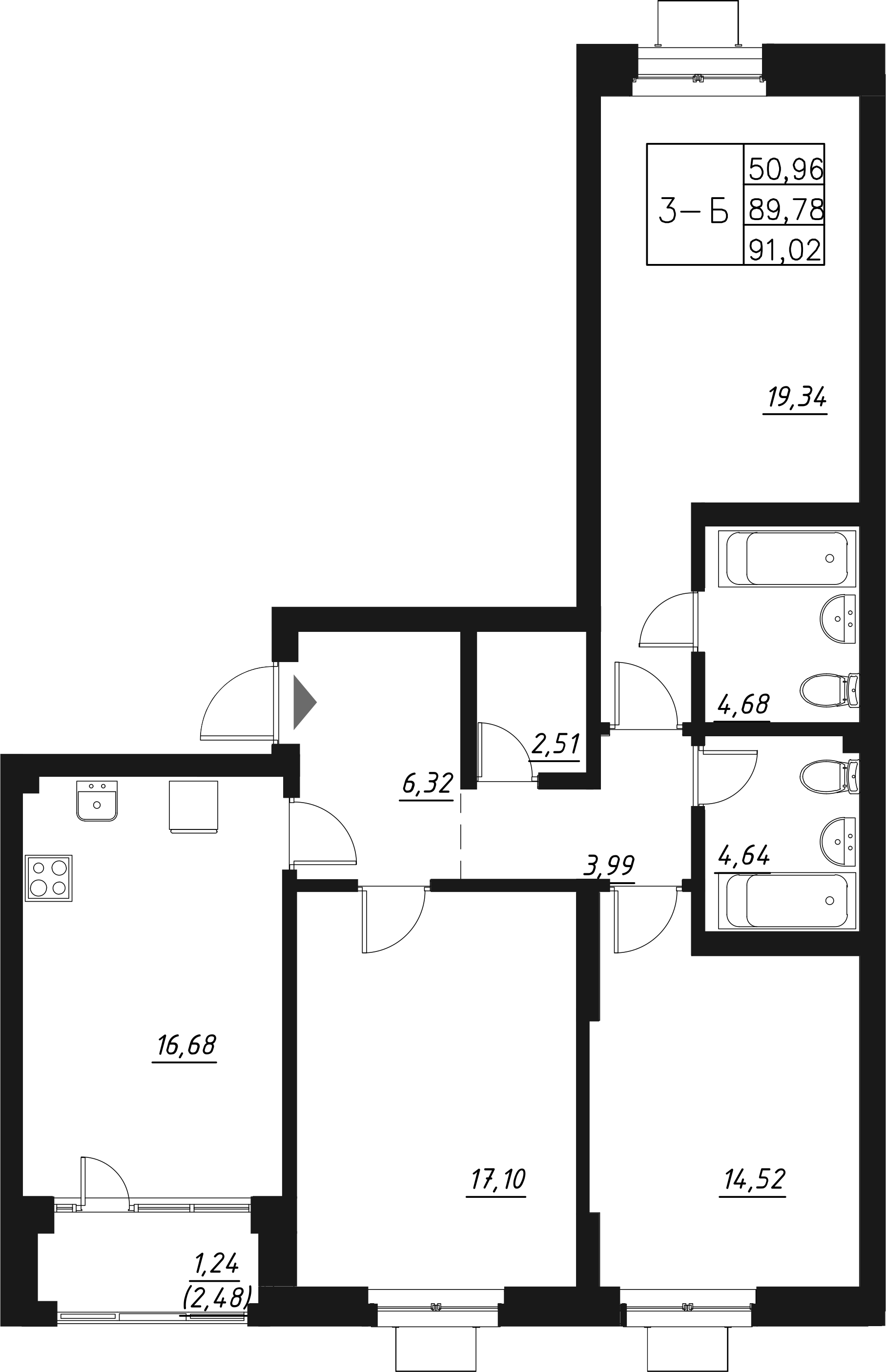 Планировка — Q на Кулагина, 4-комн., 92 м²