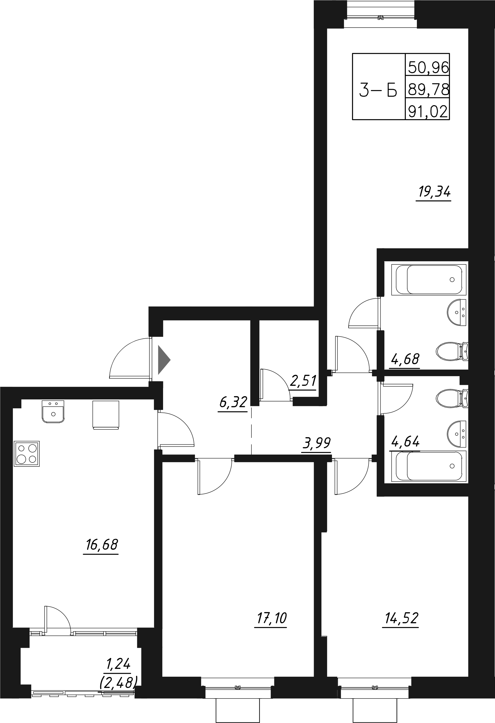 Планировка — Q на Кулагина, 4-комн., 92 м²