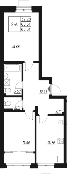 Планировка — Q на Кулагина, 2-комн., 65 м²