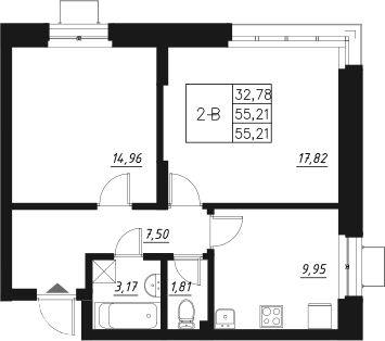 Планировка — Q на Кулагина, 2-комн., 55 м²