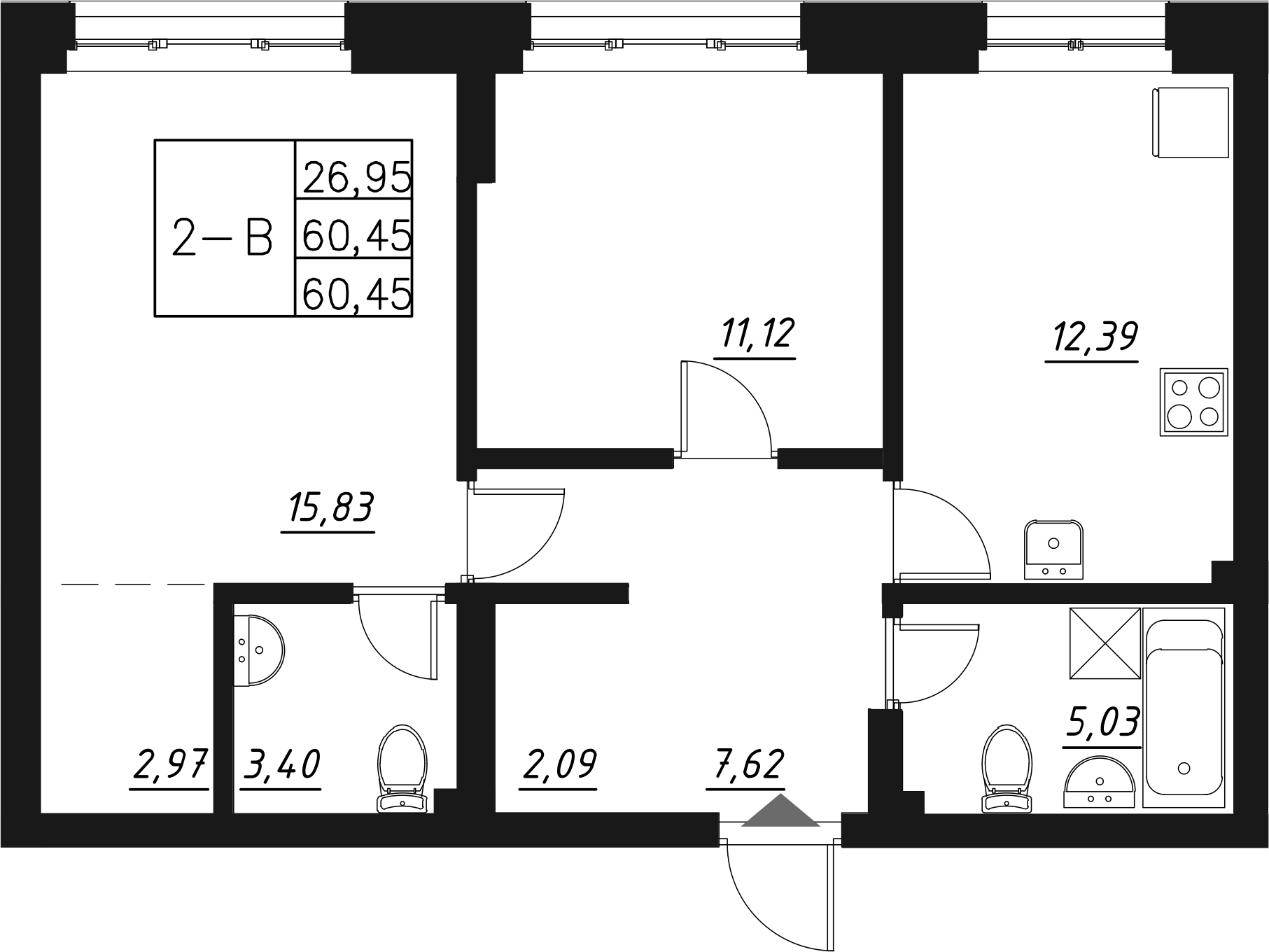 Планировка — Q на Кулагина, 2-комн., 60 м²