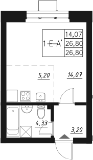 Планировка — Q на Кулагина, Студия, 27 м²