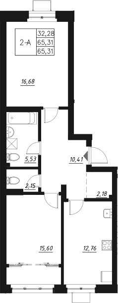 Планировка — Q на Кулагина, 2-комн., 65 м²
