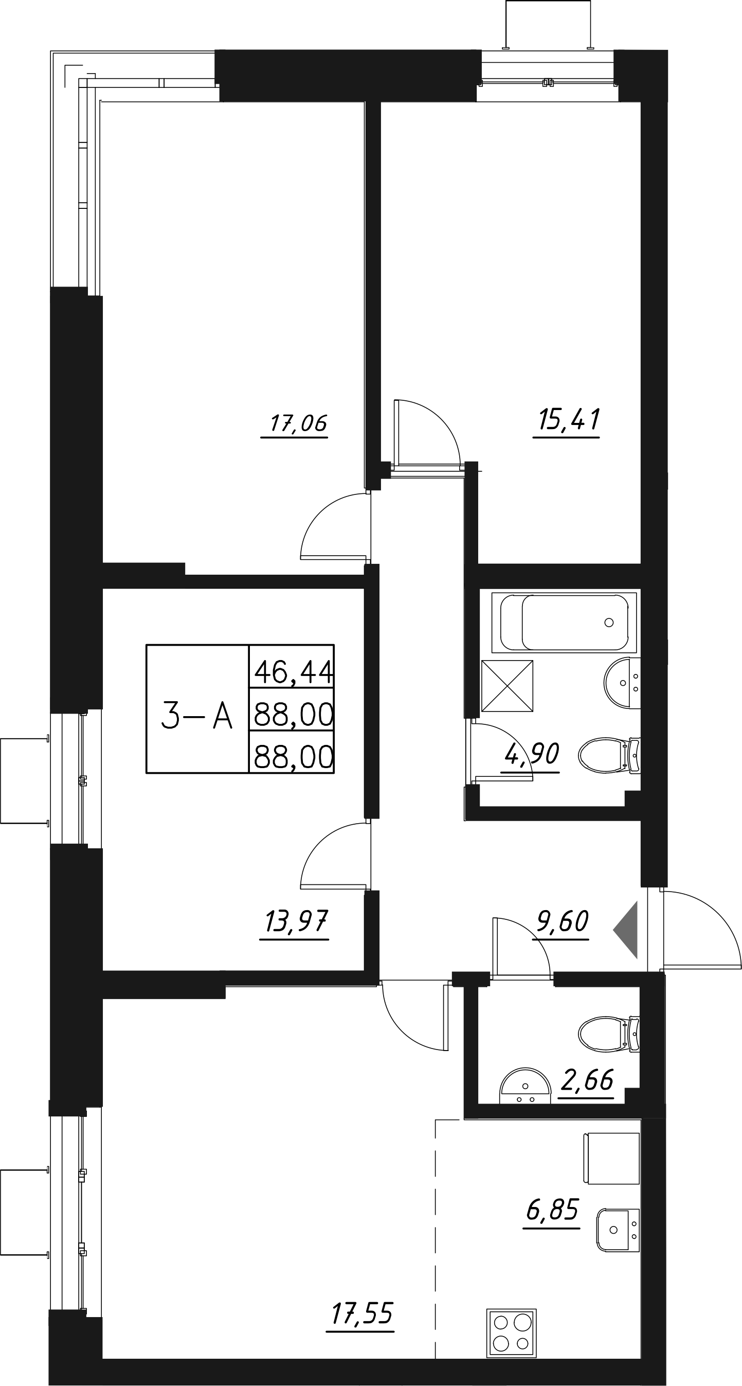 Планировка — Q на Кулагина, 4-комн., 89 м²