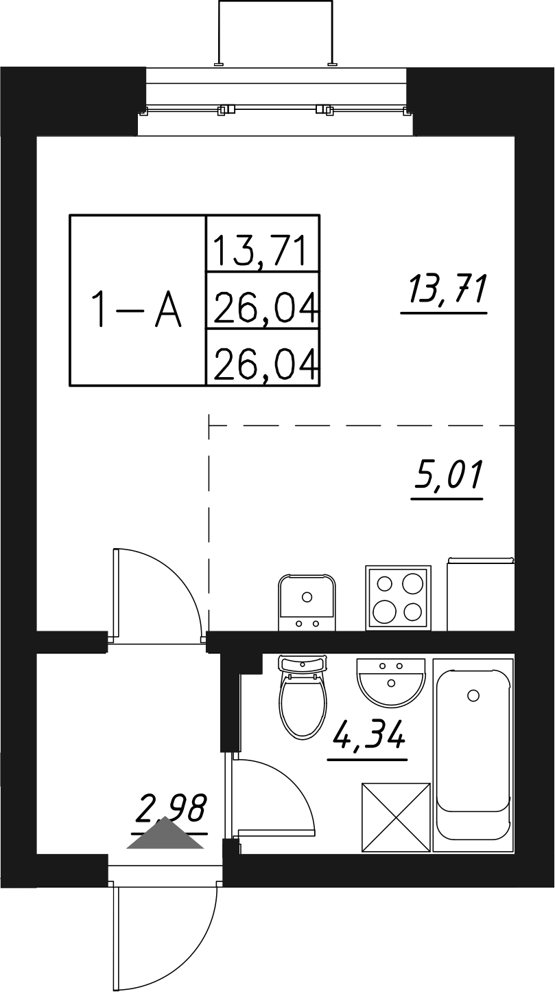 Планировка — Q на Кулагина, Студия, 26 м²