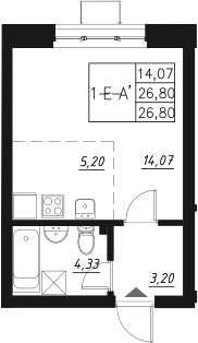Планировка — Q на Кулагина, Студия, 27 м²
