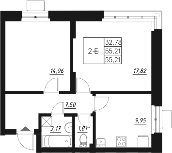 Планировка — Q на Кулагина, 2-комн., 55 м²