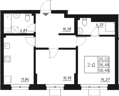 Планировка — Q на Кулагина, 2-комн., 56 м²