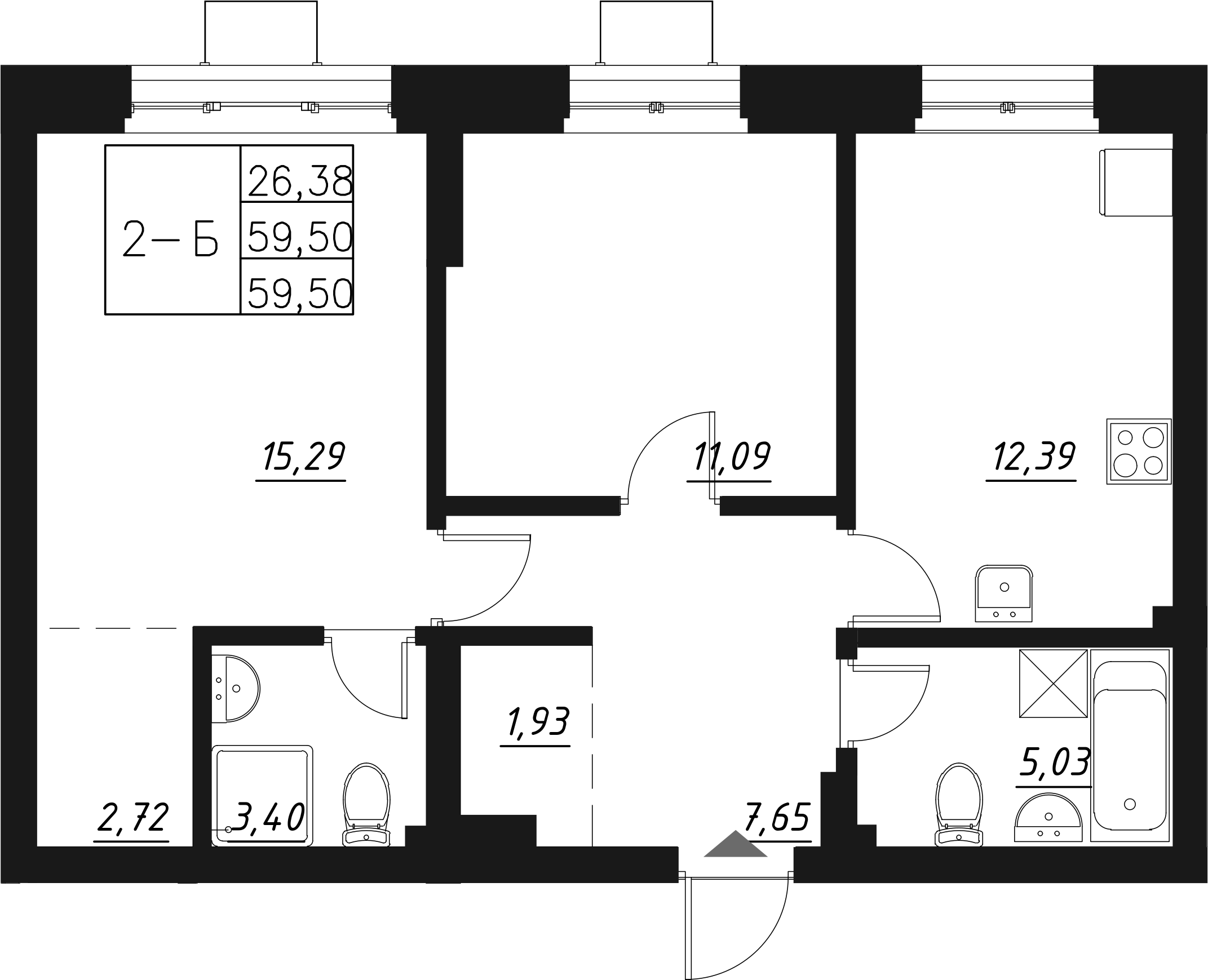 Планировка — Q на Кулагина, 2-комн., 61 м²