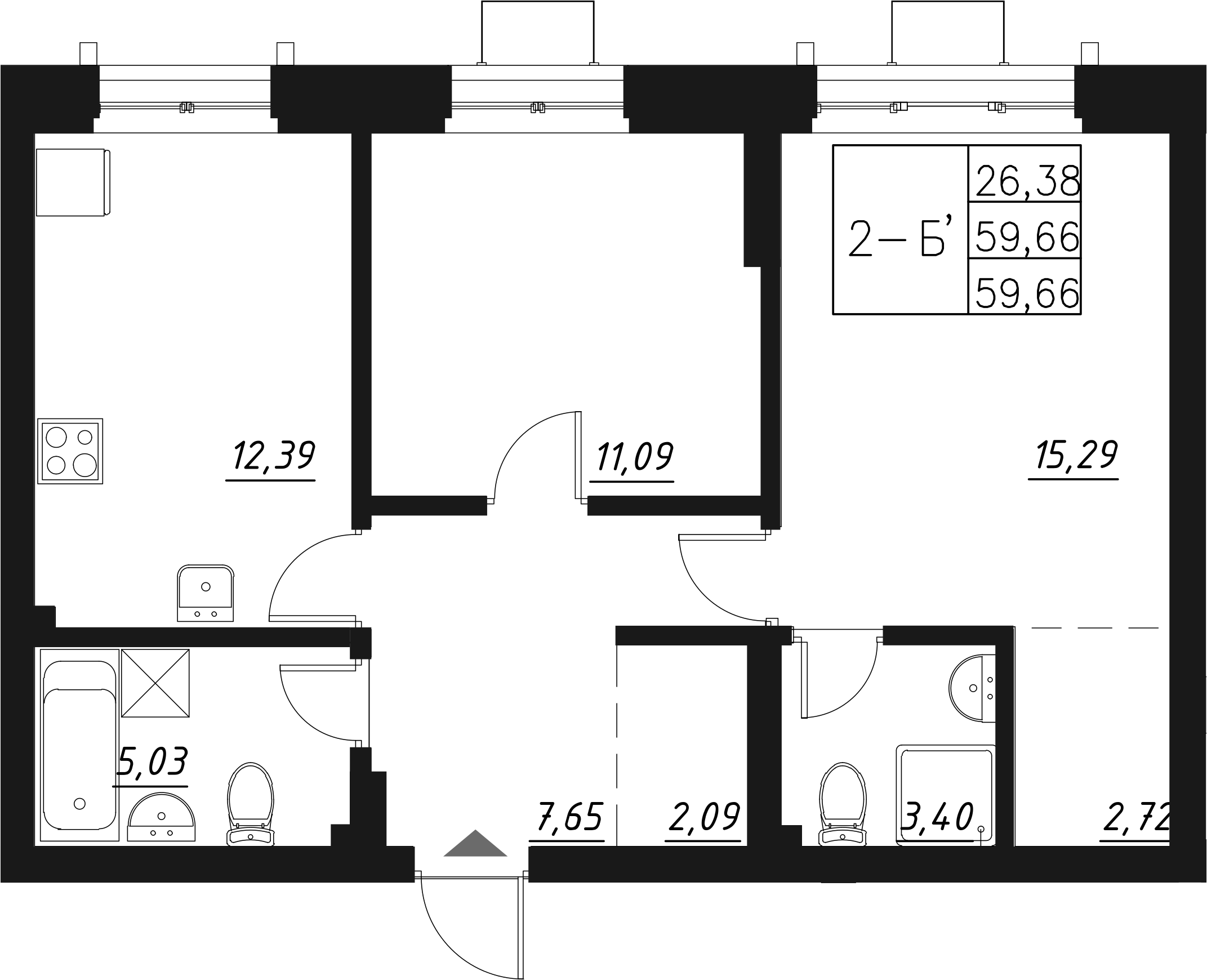 Планировка — Q на Кулагина, 2-комн., 60 м²