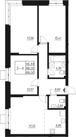Планировка — Q на Кулагина, 4-комн., 89 м²