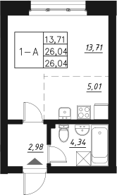 Планировка — Q на Кулагина, Студия, 26 м²