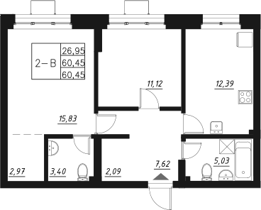 Планировка — Q на Кулагина, 2-комн., 60 м²