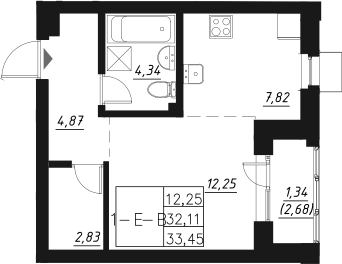 Планировка — Q на Кулагина, Студия, 32 м²
