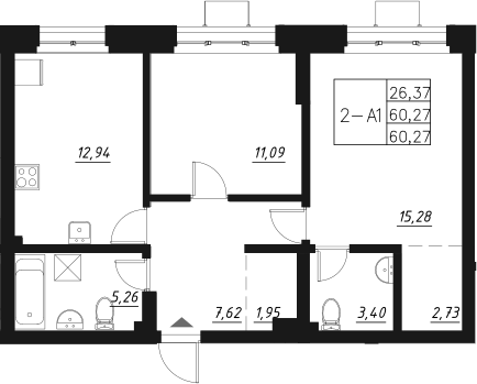 Планировка — Q на Кулагина, 2-комн., 60 м²
