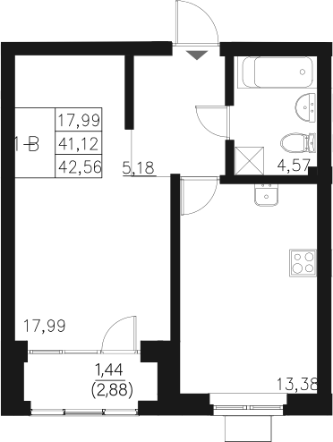 Планировка — Q на Кулагина, 1-комн., 41 м²