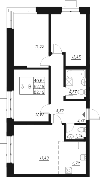 Планировка — Q на Кулагина, 4-комн., 83 м²
