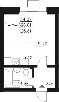 Планировка — Q на Кулагина, Студия, 27 м²
