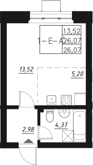 Планировка — Q на Кулагина, Студия, 26 м²