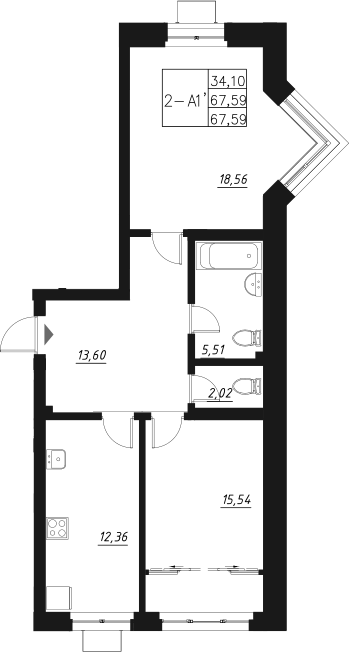 Планировка — Q на Кулагина, 2-комн., 68 м²