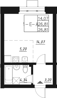 Планировка — Q на Кулагина, Студия, 27 м²