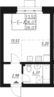 Планировка — Q на Кулагина, Студия, 26 м²