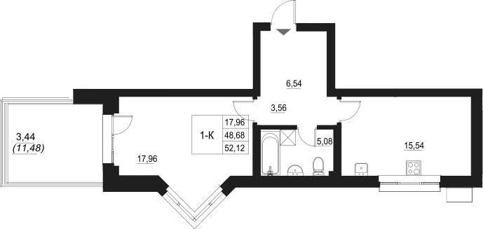 Планировка — Q на Кулагина, 2-комн., 49 м²
