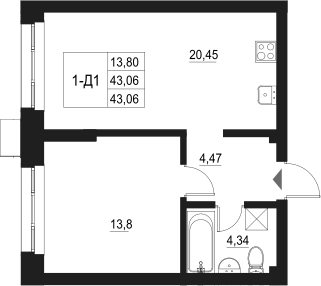 Планировка — Q на Кулагина, 2-комн., 43 м²