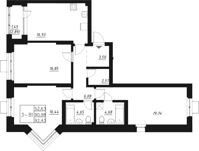 Планировка — Q на Кулагина, 4-комн., 93 м²
