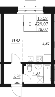 Планировка — Q на Кулагина, Студия, 26 м²