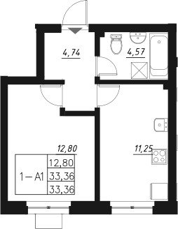 Планировка — Q на Кулагина, 1-комн., 33 м²