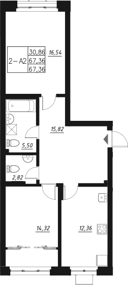 Планировка — Q на Кулагина, 2-комн., 67 м²