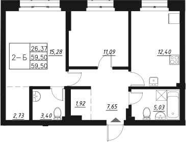 Планировка — Q на Кулагина, 2-комн., 60 м²