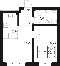 Планировка — Q на Кулагина, 2-комн., 39 м²