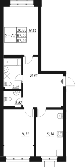 Планировка — Q на Кулагина, 2-комн., 67 м²