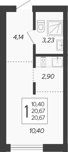 Планировка — Кислород, Студия, 21 м²