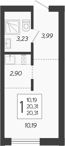 Планировка — Кислород, Студия, 20 м²