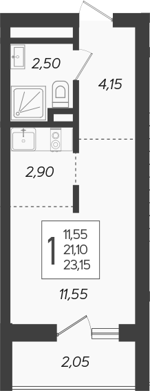 Планировка — Кислород, Студия, 21 м²