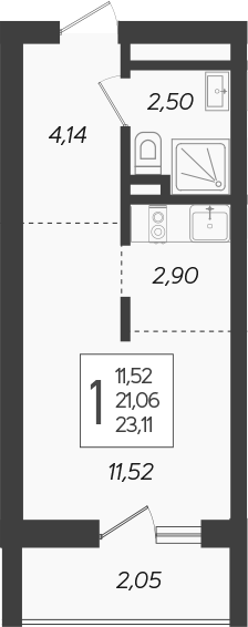 Планировка — Кислород, Студия, 21 м²