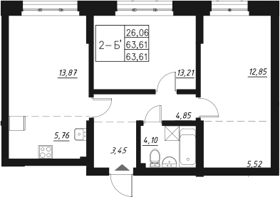 Планировка — Q на Кулагина, 3-комн., 64 м²
