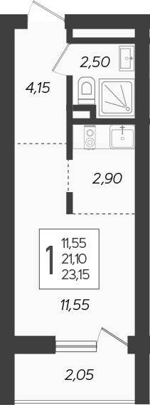 Планировка — Кислород, Студия, 21 м²