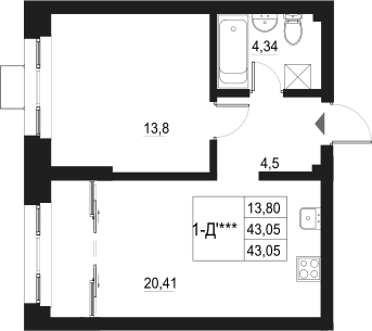 Планировка — Q на Кулагина, 2-комн., 43 м²