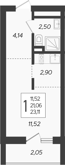 Планировка — Кислород, Студия, 21 м²